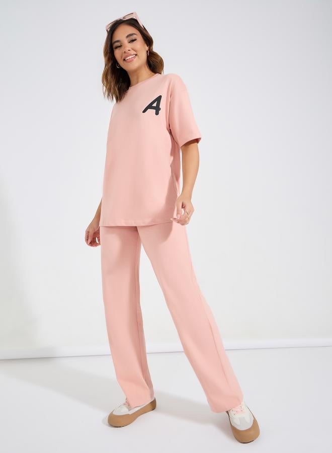 Styli Letter Print Oversized T-Shirt & Joggers Co-Ords - Image 2