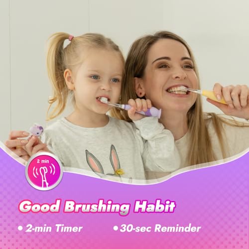 Papablic Toddler Sonic Electric Toothbrush Kids for Ages 1-3 Years, Baby Electric Toothbrush with Cute Unicorn Cover and Smart LED Timer, 4 Brush Heads (Arya) - Image 4