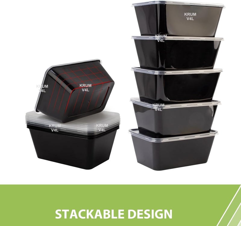 V4L Black Takeout Food Containers Food Storage Containers With Lids Freezer Safe | Meal Prep | Microwavable Dishwasher | Leakproof | BPA Free (1000ml Pack of 10) - Image 2
