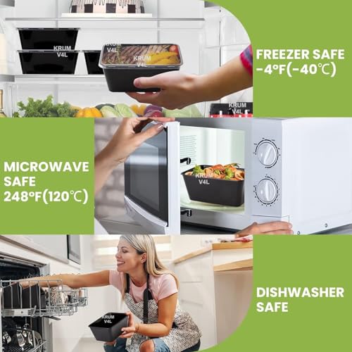 V4L Black Takeout Food Containers Food Storage Containers With Lids Freezer Safe | Meal Prep | Microwavable Dishwasher | Leakproof | BPA Free (1000ml Pack of 10) - Image 3