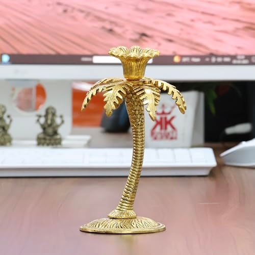 KridayKraft Metal Gold Plated (Palm) Khajur Candle Holder for Home Hotal Decor Candle Stand Tree Statue for Candle Light Dinner & Dining Table Decorative Showpiece for Decoration & Gift Purpose... - Image 1