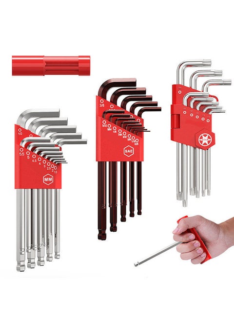 Allen Wrench Set 35 Piece Hex Key Set Metric Allen Key Set S2 Steel And CRV SAE 3/64-3/8 inch / MM 1.5-10mm / TORX T10-T50, Long Arm Ball End Allen Wrenches Sets Bonus Free Strength Helping T-Handle