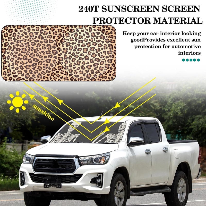 Woanger Leopard Print Windshield Sun Shade Foldable Car Front Window Covers for Car Accessories Sun Heat UV Rays Visor Protection for Universal Cars SUV Truck - Image 2