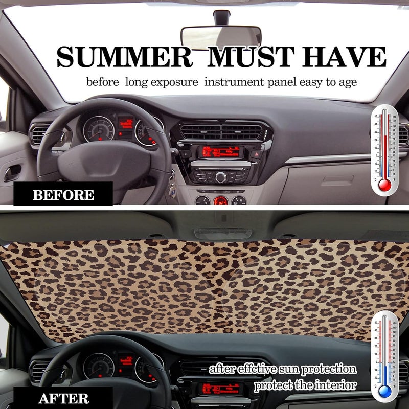 Woanger Leopard Print Windshield Sun Shade Foldable Car Front Window Covers for Car Accessories Sun Heat UV Rays Visor Protection for Universal Cars SUV Truck - Image 3
