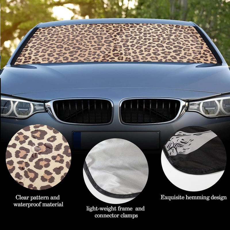 Woanger Leopard Print Windshield Sun Shade Foldable Car Front Window Covers for Car Accessories Sun Heat UV Rays Visor Protection for Universal Cars SUV Truck - Image 5