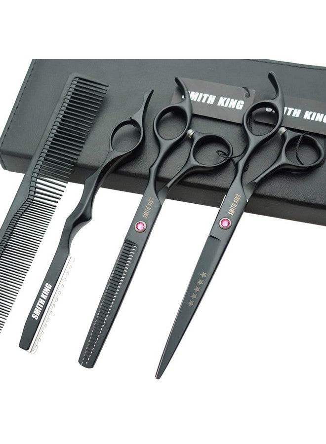 Smithking 7.0 Inches Professional hair cutting thinning scissors set with razor (Black) - Image 1