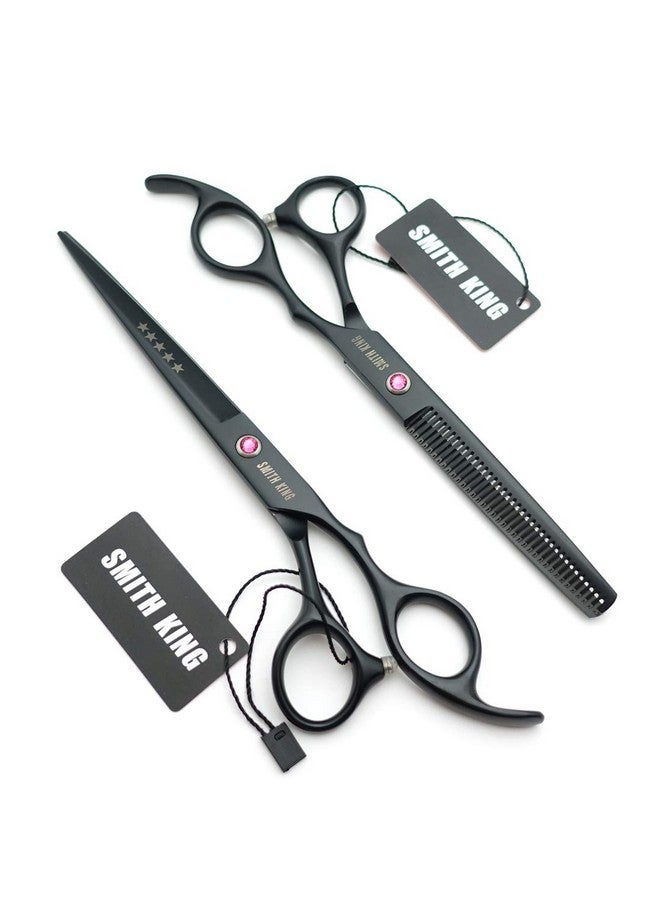 Smithking 7.0 Inches Professional hair cutting thinning scissors set with razor (Black) - Image 4