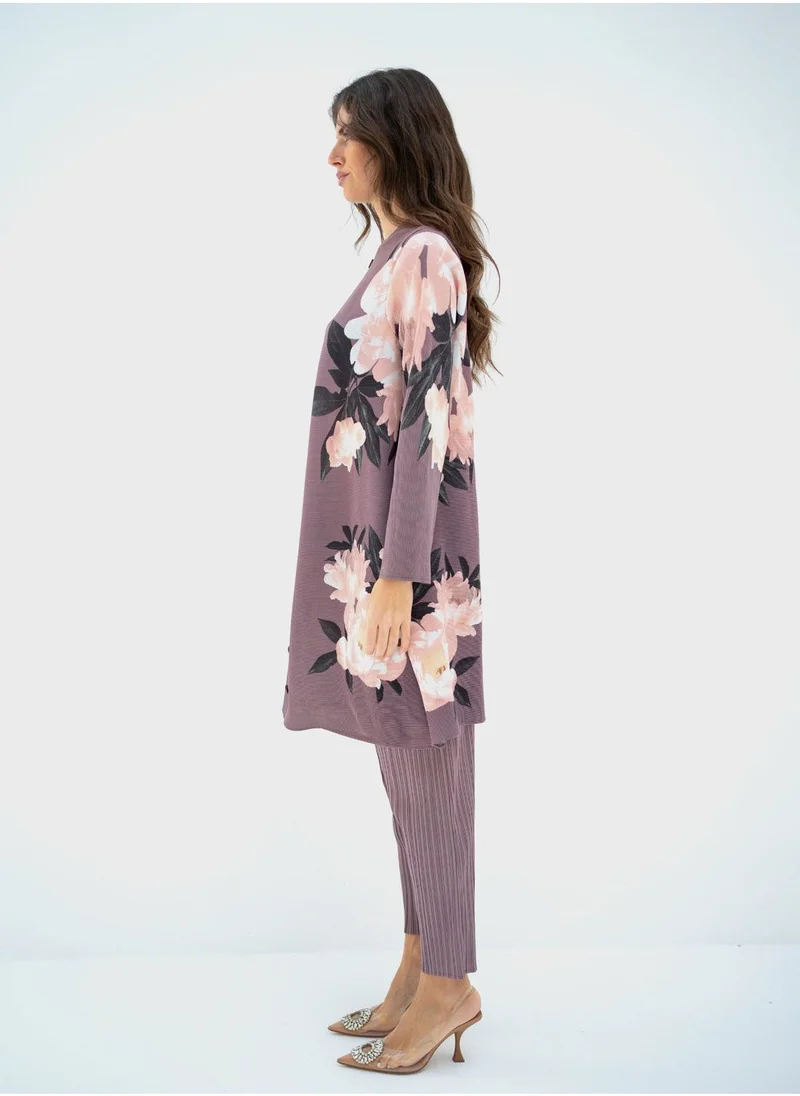 Hassal Floral Print Button Down Shirt And High Waist Pants Set