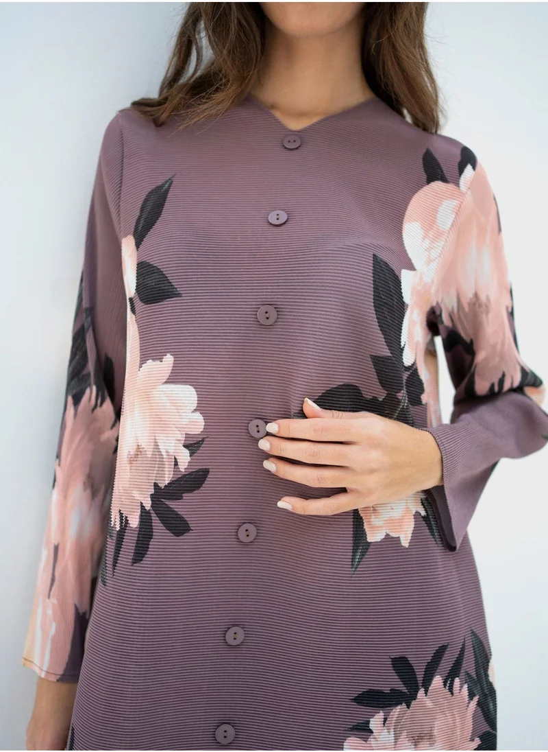 Hassal Floral Print Button Down Shirt And High Waist Pants Set