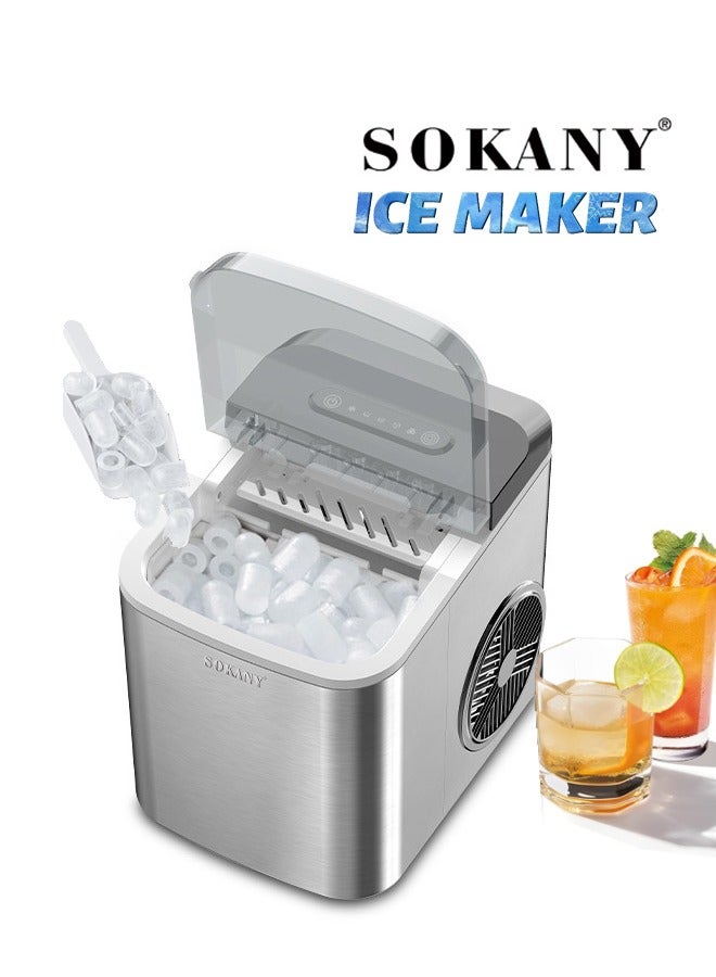 sokany Ice Makers,Self- Cleaning Ice Machine with Handle,9 Cubes Ready in 6 Mins, 12Kg In 24 Hours, 1.3 L, Two Size Ice Cube, Electric Ice Maker for Home/ Kitchen/ Office/ Bar/ Party,SK-03047 - Image 1