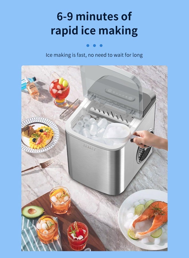 sokany Ice Makers,Self- Cleaning Ice Machine with Handle,9 Cubes Ready in 6 Mins, 12Kg In 24 Hours, 1.3 L, Two Size Ice Cube, Electric Ice Maker for Home/ Kitchen/ Office/ Bar/ Party,SK-03047 - Image 3
