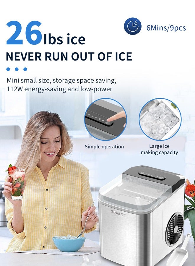sokany Ice Makers,Self- Cleaning Ice Machine with Handle,9 Cubes Ready in 6 Mins, 12Kg In 24 Hours, 1.3 L, Two Size Ice Cube, Electric Ice Maker for Home/ Kitchen/ Office/ Bar/ Party,SK-03047 - Image 4