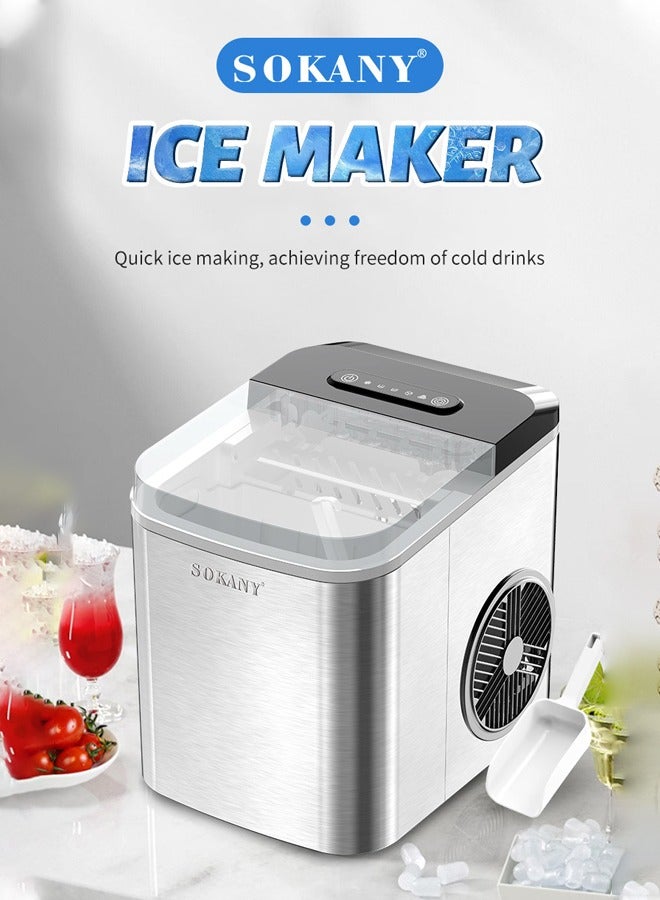 sokany Ice Makers,Self- Cleaning Ice Machine with Handle,9 Cubes Ready in 6 Mins, 12Kg In 24 Hours, 1.3 L, Two Size Ice Cube, Electric Ice Maker for Home/ Kitchen/ Office/ Bar/ Party,SK-03047 - Image 5