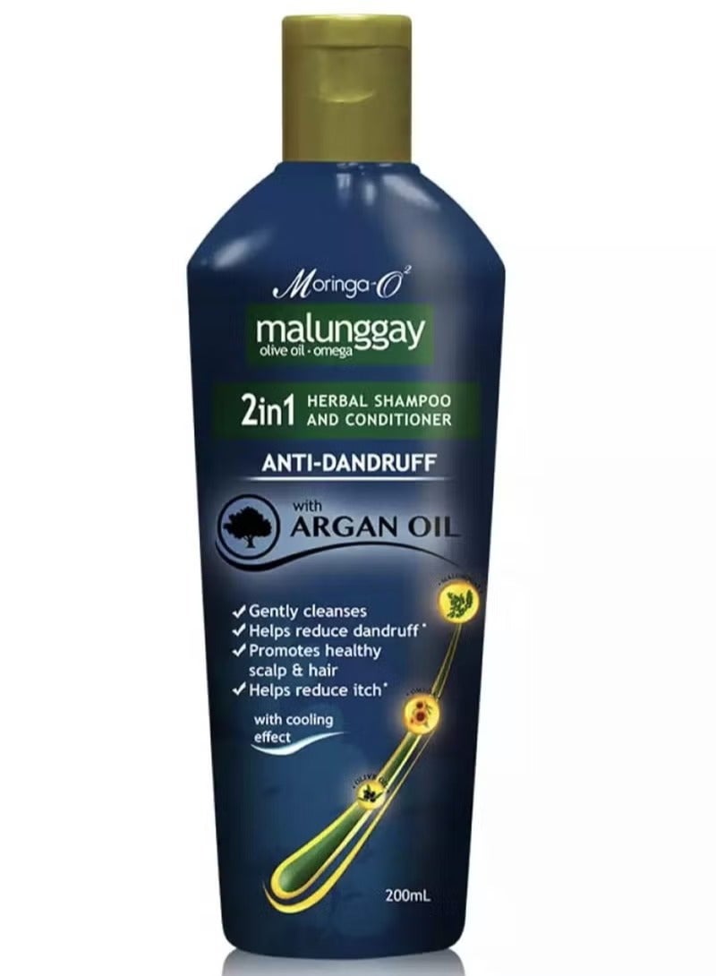 Moringa-O2 Malunggay 2 In 1 Herbal Shampoo And Conditioner Anti Dandruff With Argan Oil 200 ml
