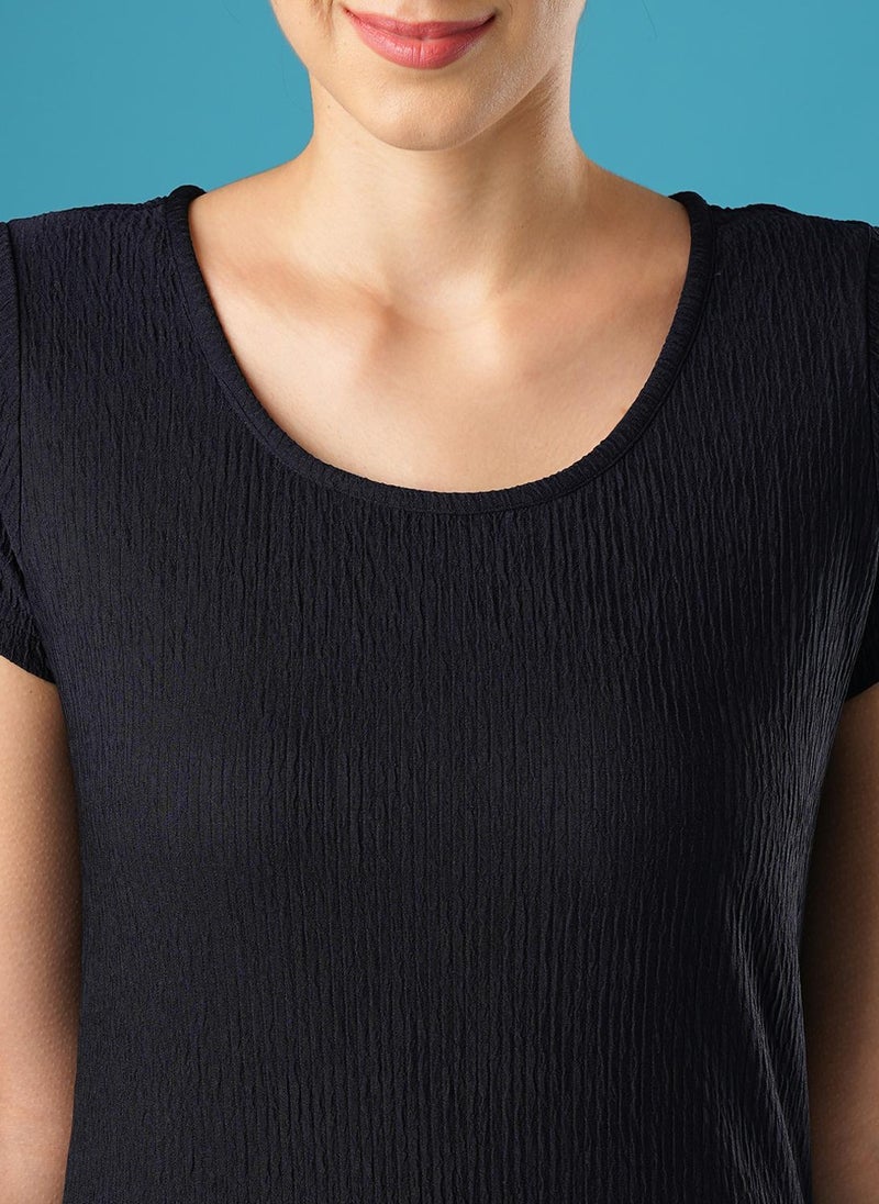 Globus Women's Dark Navy Casual Dress with Round Neck and Self Design - Image 5