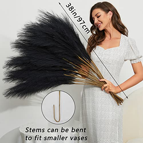 FOTEEWL 8 PCS Faux Pampas Grass Decor 38"/3.1FT Tall Fake Pompas Floral Large Artificial Pompous Grass Branches Plants for Floor Vase Filler Home Boho Decoration (Black) - Image 2