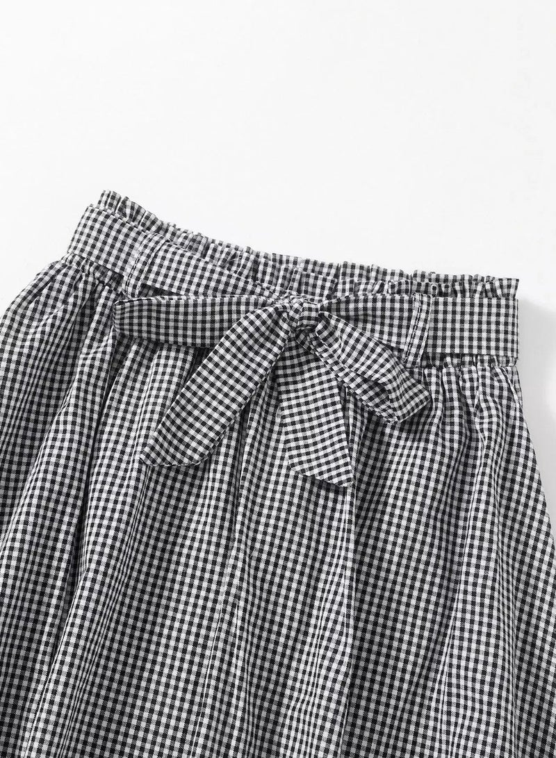 Girls Gingham Print Belted Skirt  - Image 4