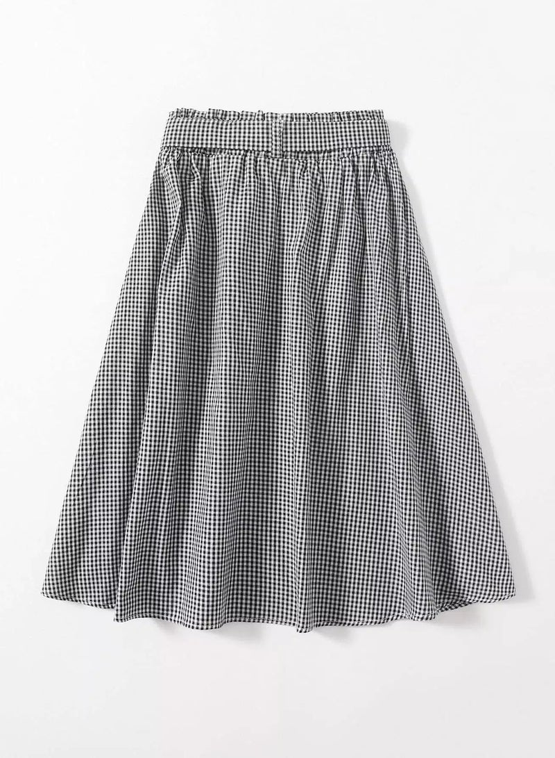 Girls Gingham Print Belted Skirt  - Image 2