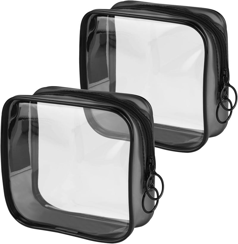 PLULON 2 Pack Small Makeup Bag Clear Purse TSA Approved Travel Toiletry Bag Mini Make Up Zipper Pouch Cosmetic Bag for Purse Women Men Purse Essentials - Black