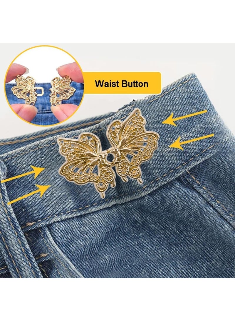 Zikra Adjustable Jeans Butterfly Buttons, 12 Pairs Butterfly Pants Button Jean Buttons, No Sewing Detachable, Waist Body Fit Tighten Buckles, Nail-Free Tightener Pant Button Waist, gold and silver - Image 3