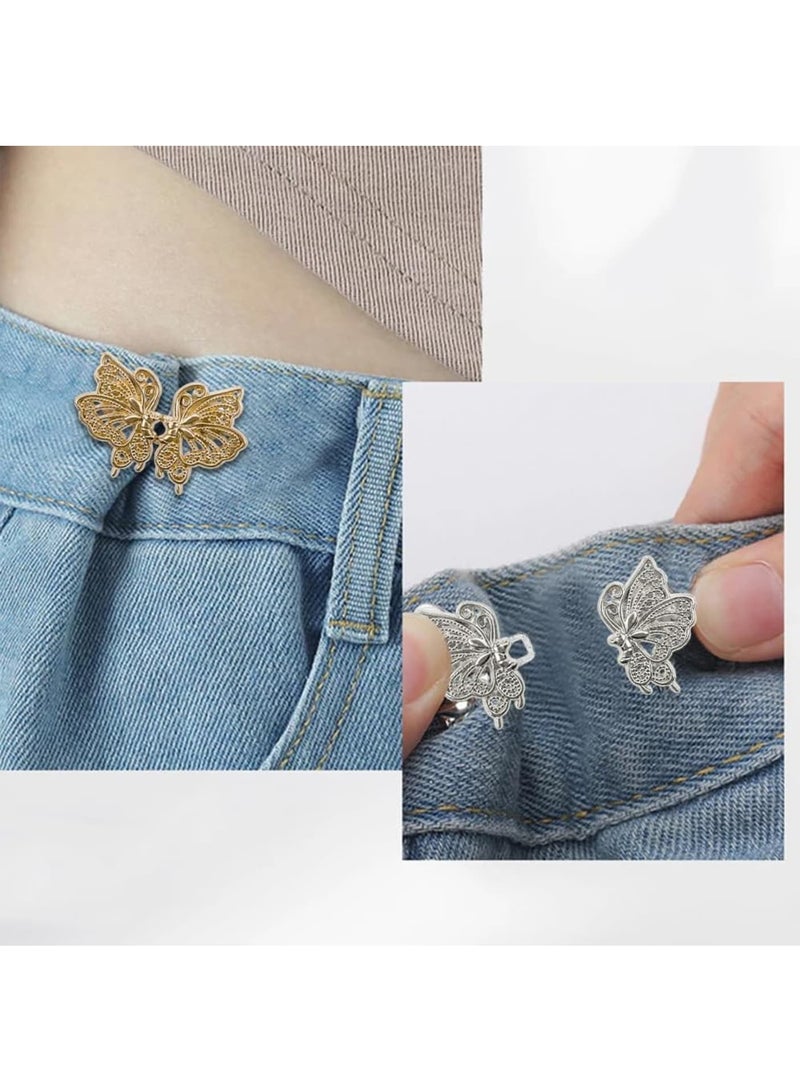 Zikra Adjustable Jeans Butterfly Buttons, 12 Pairs Butterfly Pants Button Jean Buttons, No Sewing Detachable, Waist Body Fit Tighten Buckles, Nail-Free Tightener Pant Button Waist, gold and silver - Image 2