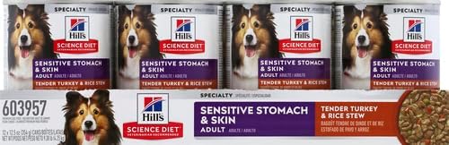 Hills Science Diet Wet Dog Food Adult Sensitive Stomach  Skin Tender Turkey  Rice Stew 125 Oz Cans Pack of 12 - Image 2