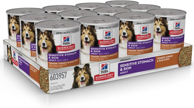 Hills Science Diet Wet Dog Food Adult Sensitive Stomach  Skin Tender Turkey  Rice Stew 125 Oz Cans Pack of 12 - Image 4