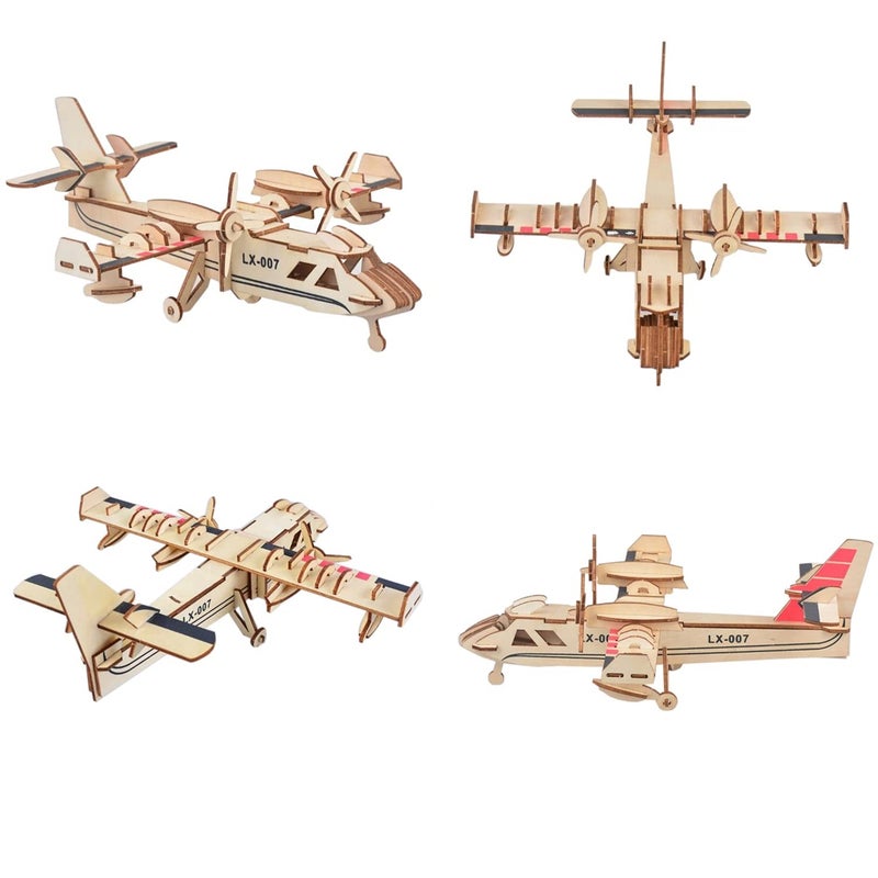 i-CHONY 3D Wooden Puzzle  6 Piece Set Aircraft  Helicopter Wooden Crafts Assembly Building Model Kits  Wood Aircraft  Helicopter STEM DIY Brain Teaser Puzzle for Adults  Teens Christmas Birthday Gifts - Image 3
