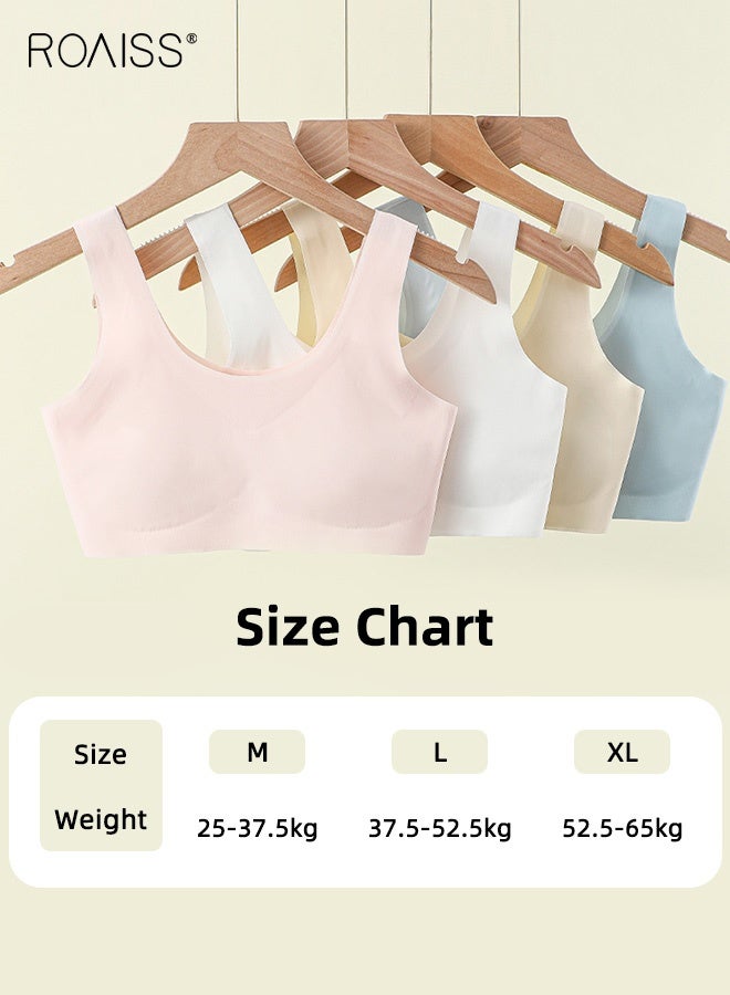 roaiss Girls' 4 Pack Sports Bra with Breathable Removable Pads, Teens Pull-on Training Bras with U-shaped Collar, Ideal for Developing Teens - Image 5