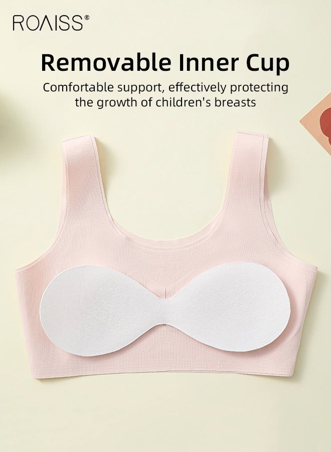 roaiss Girls' 4 Pack Sports Bra with Breathable Removable Pads, Teens Pull-on Training Bras with U-shaped Collar, Ideal for Developing Teens - Image 3
