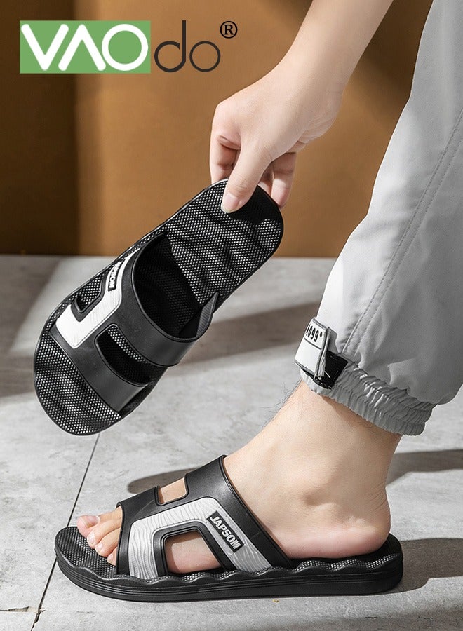 VAOdo Men's Slippers, Quick Dry Flip-Flops, Non-Slip Bathroom Slippers,Casual and Fashionable Design Ultra Cushion Shower Shoes,for Outside Beach Dorm Home Slides Black - Image 1