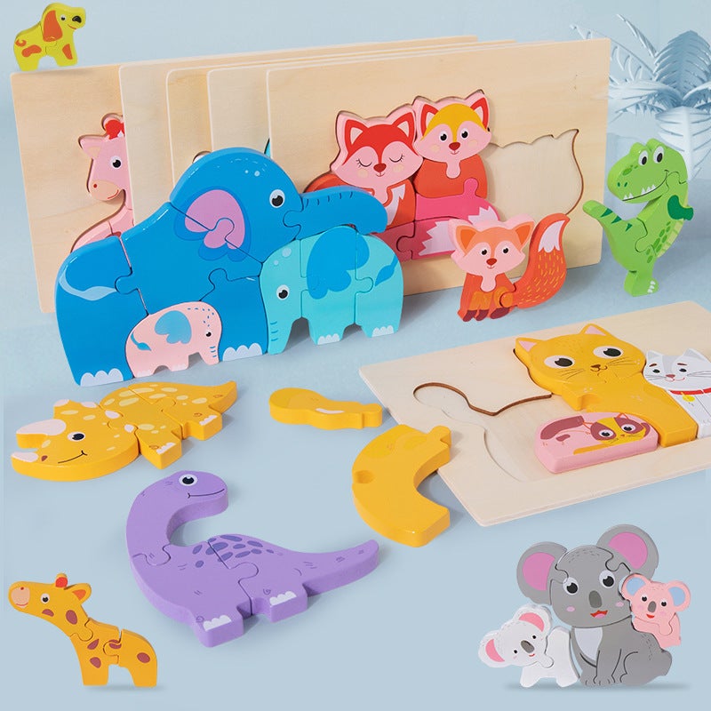 Children'S Early Education Wooden Parent-Child Animal Three-Dimensional Puzzle Marine Animal Dinosaur Cognitive Puzzle Puzzle Enlightenment Toy - Image 3