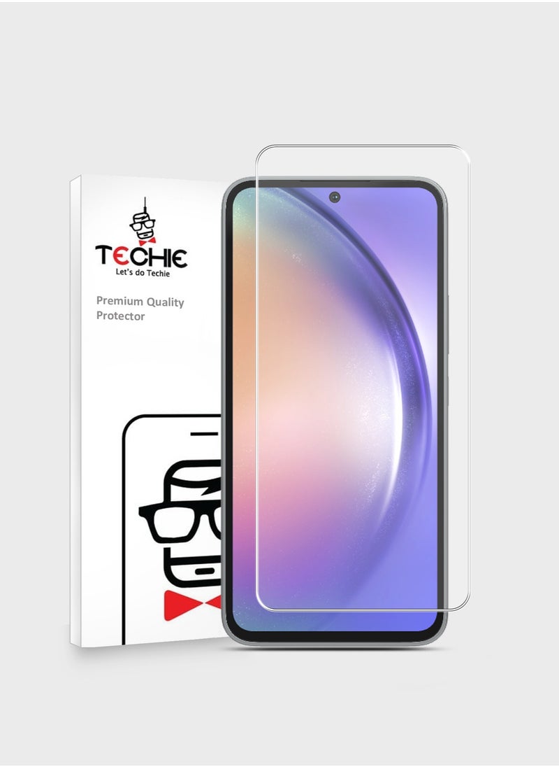 Techie HD Tempered Glass Screen Protector for Samsung Galaxy A54 - Anti Reflection Anti Bubbles 9H Hardness 0.33 mm Rounded Edges Easy Installation  - Image 1