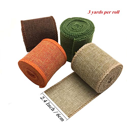 OZXCHIXU Burlap Ribbon Rolls, Wrapping Burlap Ribbon Natural Orange Brown Olive Green Jute, for Christmas Crafts Decoration Wedding Floral Bows Trims Craft 13.2 Yards 2.4 Inch - Image 2