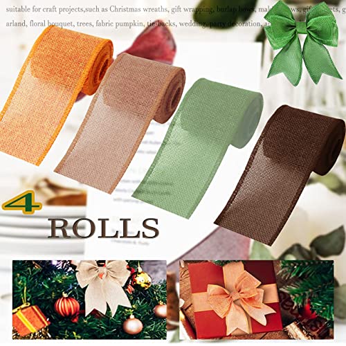 OZXCHIXU Burlap Ribbon Rolls, Wrapping Burlap Ribbon Natural Orange Brown Olive Green Jute, for Christmas Crafts Decoration Wedding Floral Bows Trims Craft 13.2 Yards 2.4 Inch - Image 4