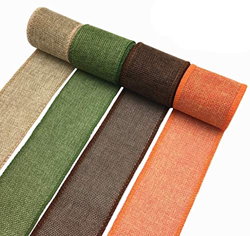OZXCHIXU Burlap Ribbon Rolls, Wrapping Burlap Ribbon Natural Orange Brown Olive Green Jute, for Christmas Crafts Decoration Wedding Floral Bows Trims Craft 13.2 Yards 2.4 Inch - Image 1