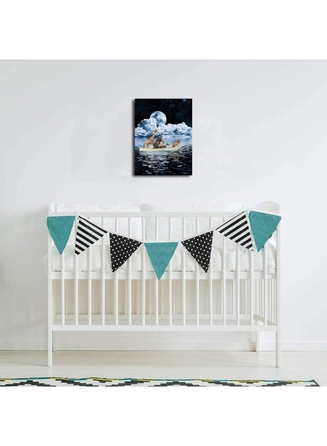 Paimuni Peaceful Scene Pictures Animals Boating Dark Blue Ocean Sea Moon Night Modern Canvas Prints Ready to Hang Wall Art -12x16in - Image 5