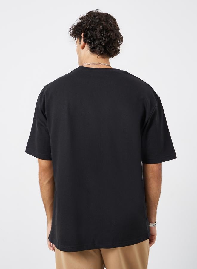 Styli Men Black Oversized Embroidered Terry T-Shirt - Image 4