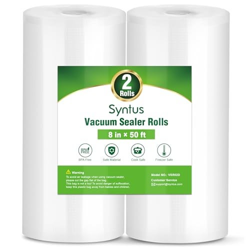 Syntus Vacuum Sealer Bags 2 Rolls 8 x 50 Commercial Grade Bag Rolls BPA Free Food Vac Bags for Storage Meal Prep or Sous Vide