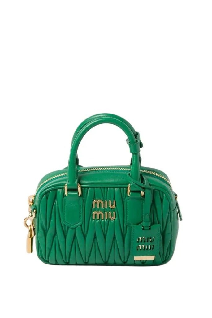 مياو مياو حقيبة MIU Arcadie من جلد النابا المبطّن حقيبة يد علوية مع حزام كتف - Image 1