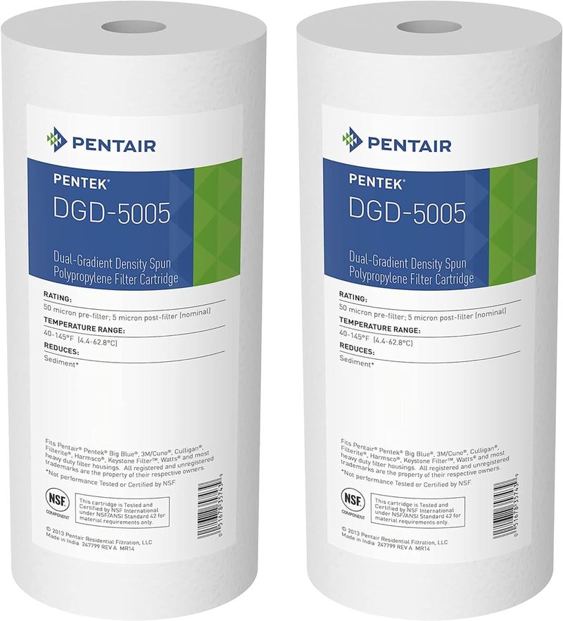 Pentek Pentair DGD-5005 Big Blue Water Filter, 10-Inch Whole House Sediment Filter Cartridge Replacement, Dual-Gradient Density Spun Polypropylene, 10" x 4.5", 5 Micron, Pack of 2 - Image 1