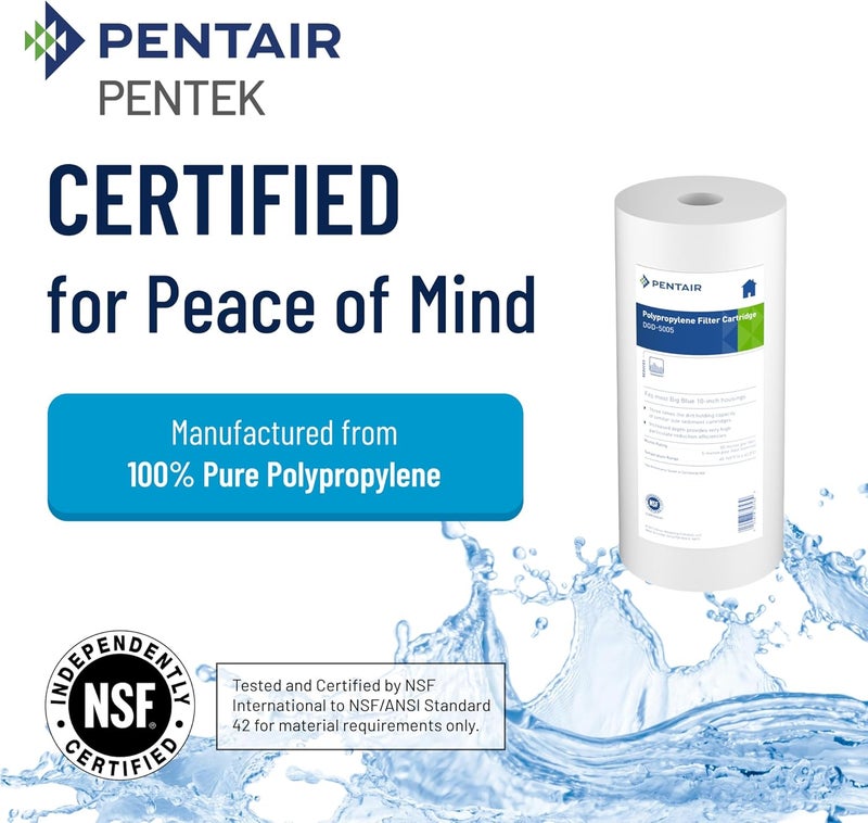 Pentek Pentair DGD-5005 Big Blue Water Filter, 10-Inch Whole House Sediment Filter Cartridge Replacement, Dual-Gradient Density Spun Polypropylene, 10" x 4.5", 5 Micron, Pack of 2 - Image 3