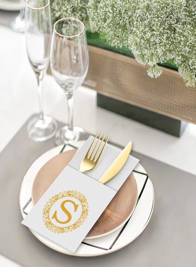 CHIVENIDO Monogram Disposable Napkins with Pocket, 50 Pack Gold Letter Guest Napkins Initial Disposable Hand Paper Towels for Wedding Bridal Shower Holiday Birthday Party Tableware Decor (S) - Image 4