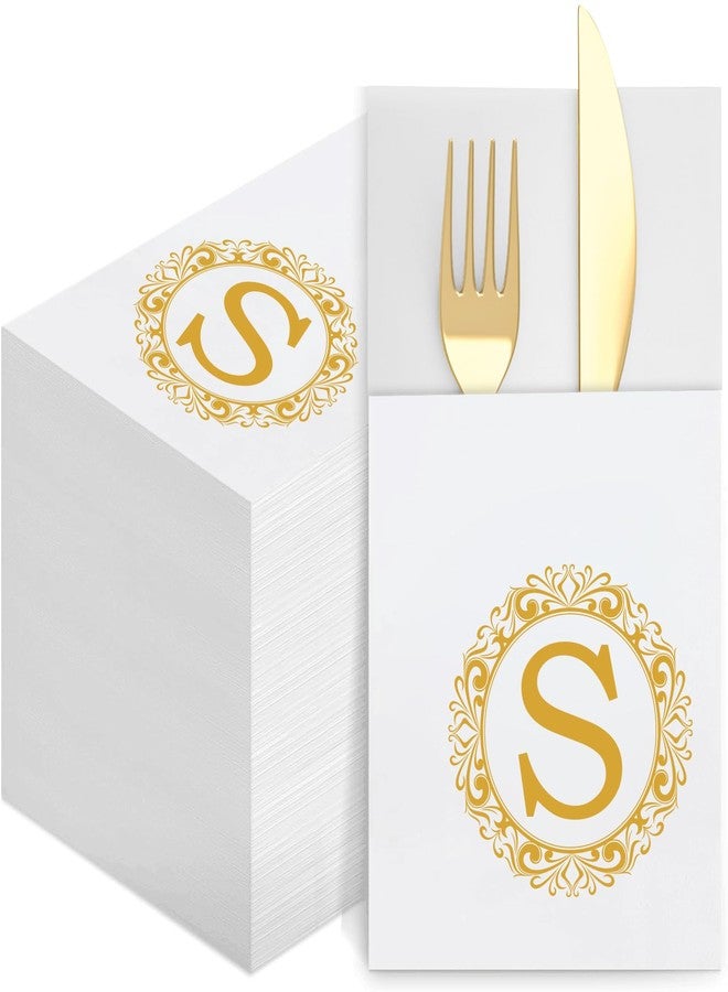 CHIVENIDO Monogram Disposable Napkins with Pocket, 50 Pack Gold Letter Guest Napkins Initial Disposable Hand Paper Towels for Wedding Bridal Shower Holiday Birthday Party Tableware Decor (S) - Image 1