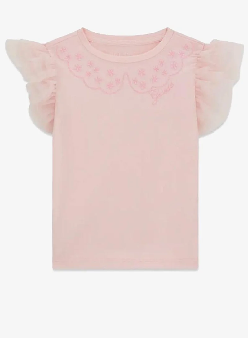 GUESS Infant Graphic Crew Neck T-Shirt With Frill