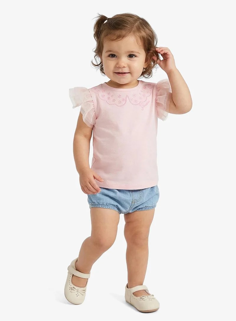 GUESS Infant Graphic Crew Neck T-Shirt With Frill