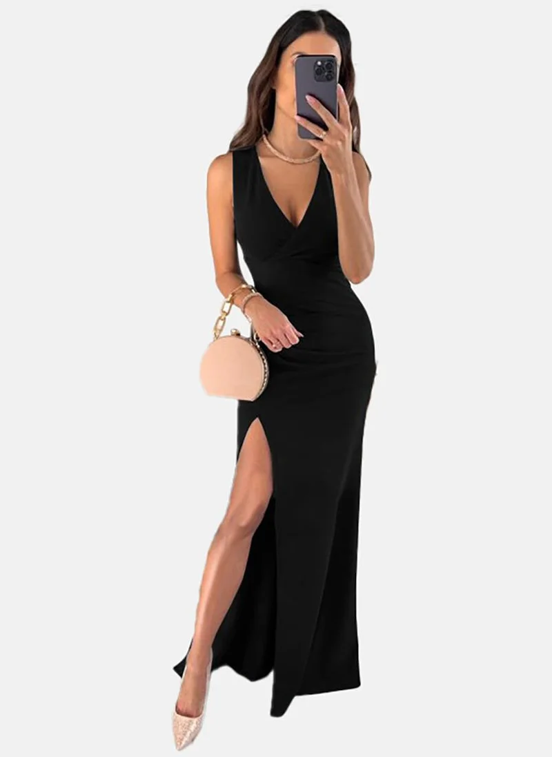 يونيكي Black Sleeveless Sheath Maxi Dress