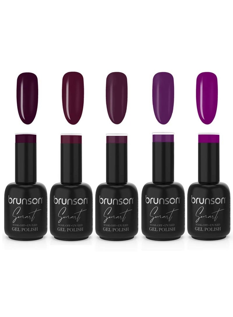 brunson Smart Gel Nail Polish Wine Shade Nail Gel Collections 5pcs