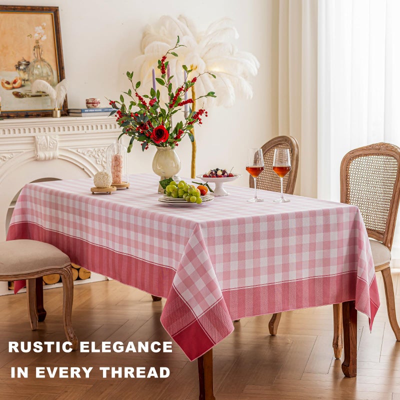 Midsummer Breeze Checkered Tablecloth-Country Gingham Table Cloth-Rustic Farmhouse Tablecloths for Spring, Summer, Valentine's Day, Easter(Square, 60"x60", Pink) - Image 2