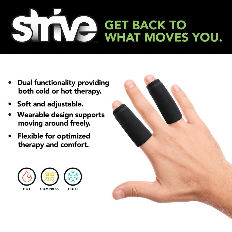 Strive Finger Sleeve Ice Pack Wrap, Hot & Cold Therapy Wrap for Soothing Relief and Support, Flexible Compression for Comfortable Healing, Perfect for Finger Pain and Injury Recovery, Black, 5-Pack - Image 2